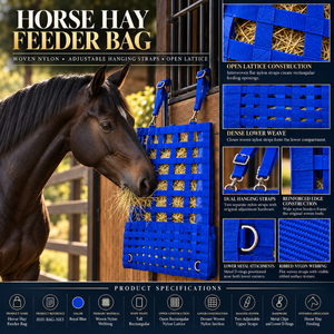 Sac à foin pour chevaux bleu royal en nylon de haute qualité |   Sac à foin suspendu stable avec sangles réglables et grilles ouvertes - Product Image 5