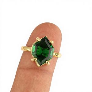 Anillo de Plata de Ley 925 con forma hexagonal de 8x10mm a la moda, ajuste de punta de cuarzo Esmeralda, joyería fina Eternity Vermeil chapada en oro de 18 quilates - Product Image 1