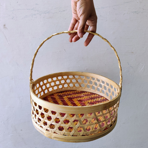 Wholesale Priced Handcrafted Eco-Friendly Luxury <b>Bamboo</b> Storage <b>Basket</b> Hanging Handle Natural Woven Design for Home Hotel Use - Product Image 1