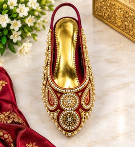 Burgundy Pearl Beaded Pointed Toe Solid Heeled Sandals Women Wedge <b>Slip</b> on Dress <b>Shoes</b> Festival Wedding Stage Wear - Product Image 2