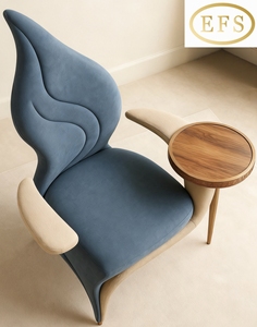 Sillón Moderno Minimalista de Lujo con Estructura de Madera de Fresno y Tapicería de Tela Estilo Americano/Británico para Dormitorio, Sala de Estar, Comedor y Uso en Hoteles - Product Image 4