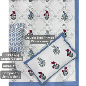 Soft Premium Grade Floral Jaipuri Indian Pigment Printed 100% Cotton Bedsheet <b>Set</b> Breathable 200TC <b>King</b> <b>Size</b> Hotel Eco-Friendly - Product Image 4