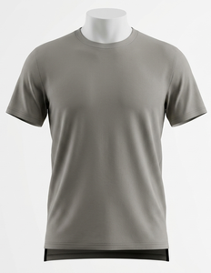 Men's Grey Short Sleeve O-Neck Knitted T-Shirt Regular Fit Solid Color Formal Breathable Front Logo - Product Image 2