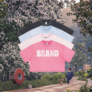 เสื้อครอปท็อปผู้หญิงสไตล์วินเทจ 230gsm คุณภาพสูง ล้างสีแบบแอซิด ระบายอากาศได้ดี สวมใส่สบาย มีโลโก้ เหมาะสำหรับฤดูร้อน ลดราคาสุดพิเศษ - Product Image 4