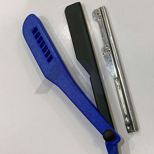 RTS High Quality Blue Straight Edge Barber Razor for Men Durable <b>Plastic</b> Handle with <b>Slide</b>-out Stainless Steel Blade - Product Image 3