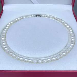 Collar de Perlas de Agua Dulce Naturales de Zhuji, 7-8 mm, Casi Redondas, Color Blanco Brillante con Cadena Delicada, Sin Núcleo - Product Image 2