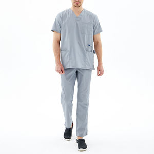 High Quality Men's Woven 100% Cotton Gray <b>Scrub</b> <b>Set</b> for Hospital Use with Elasticity - Product Image 1