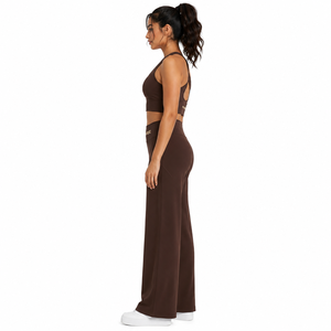 Conjunto Deportivo de Dos Piezas para Mujer, Pantalones Acampanados de Cintura Alta, Top Corto sin Mangas, Ropa Deportiva para Yoga, Gimnasio y Entrenamiento, Venta al Por Mayor - Product Image 2
