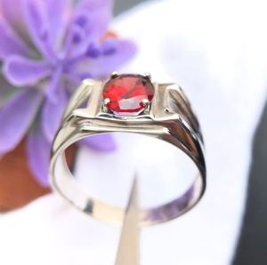 Bague de fiançailles et de mariage de luxe pour homme en argent sterling 925, grenat naturel rouge 3 carats, 10 grammes, pierre de naissance de janvier, sertie à griffes - Product Image 4