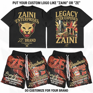 ZAINI Premium 240 GSM 100% <b>Polyester</b> Breathable Summer Oversized <b>T</b> <b>Shirt</b> Short Set Black Red Custom Embossed Hand Embroidery - Product Image 1