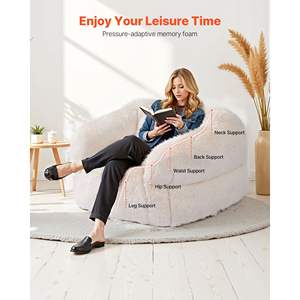 <b>Bean</b> <b>Bag</b> Sofa Chair for <b>Adults</b> Fluffy Plush High-Density Foam Filling Comfortable Lazy Comfy Sofa for Living Room Bedroom Beige - Product Image 2
