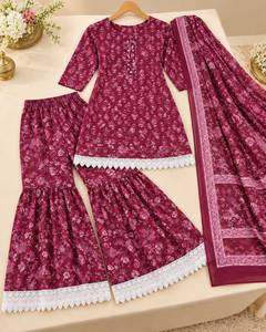 Floral Cotton Vintage Summer Loose Fit <b>Kurta</b> Set <b>Women</b> Ethnic Top and Skirt Lace Hem Pakistani Indian Outfit - Product Image 5