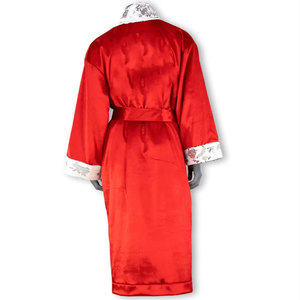 Bata de satén roja para hombre con estampado de mariposas blancas y ribete de encaje, bata de baño de manga larga a la moda - Product Image 4