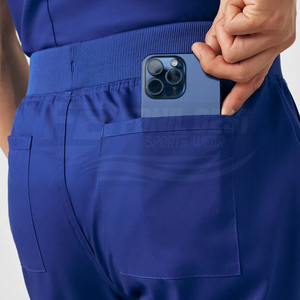 Blouse d'hôpital bleue pour hommes, manches courtes, avec poche, coton et polyester, pour le personnel médical - Product Image 5