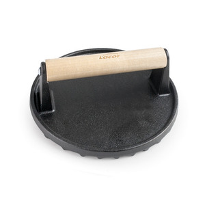 Pressa per carne Magma Round da 8 pollici in ghisa con manico in legno per grigliare e cucinare - Product Image 1