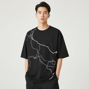 T-shirt noir surdimensionné à manches longues et col rond pour homme, avec empiècements tricotés sur le devant, style streetwear, en coton respirant uni - Product Image 5