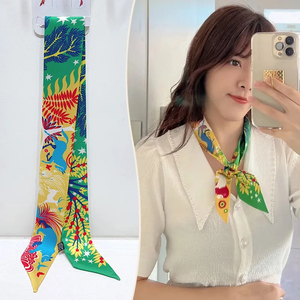Double Colored Paisley Twill Silk Scarf New Brand Design Luxury Scarf Women Foulard Skinny Bag Scarves Neckerchief Hair <b>Headband</b> - Product Image 6