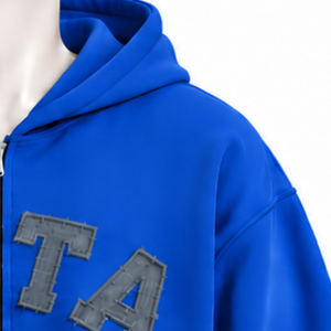 Customized Royal Blue Mens Full Zip Hoodie Heavyweight Fleece Chenille <b>Letter</b> <b>Applique</b> Oversized Casual Streetwear Sweatshirt - Product Image 6