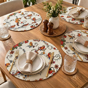 Colorful Bird Print <b>Round</b> Dining <b>Placemat</b> Floral Table Mat for Kitchen and Home Decoration - Product Image 4