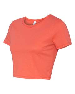 Women's <b>Coral</b> Crop <b>Top</b> Short Sleeve Slim Fit O-Neck Knitted Tee Casual Wear Spring Summer Solid Color Breathable - Product Image 2