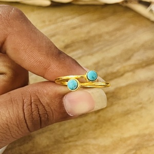 Trendy New Arrival Turquoise <b>Ring</b> Boho Brass <b>Rings</b> For Women 18k Gold Plated <b>Dainty</b> Gemstone Geometric <b>Ring</b> For Wholesale/OEM - Product Image 4
