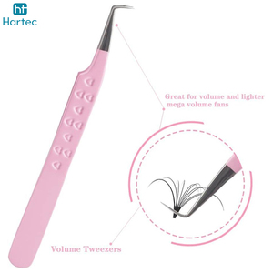 90 Degree L-Shape Precision Lash Tweezer with Embossed Heart Grip Anti-Slip Pink Color Tweezers for Volume <b>Fans</b> and Isolation - Product Image 4