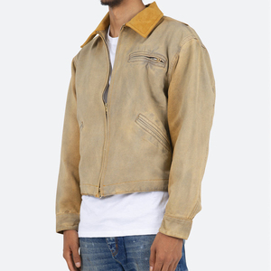 Heavy Cotton <b>Canvas</b> <b>Jacket</b> With Chenille Patches <b>Canvas</b> Workwear <b>Jacket</b> With Metal Zipper Closure - Product Image 3