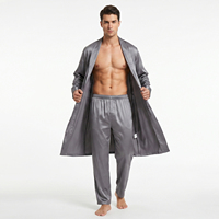 Ensemble de peignoirs en soie satinée pour homme, peignoir à manches longues, ensemble de pyjamas pour homme, vêtements de nuit décontractés en soie, pyjamas deux pièces pour homme