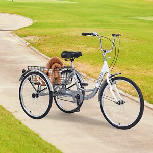 Adulti 3 ruote triciclo Cruiser bici 24 pollici ruote con grande cestino della spesa per le donne e gli uomini - Product Image 5