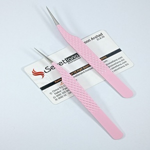 Pince à épiler pour extensions de cils Sevetlana Industry F-Type Dolphin, en acier inoxydable, poignée diamantée, pointe lisse et pointue, antistatique - Product Image 2