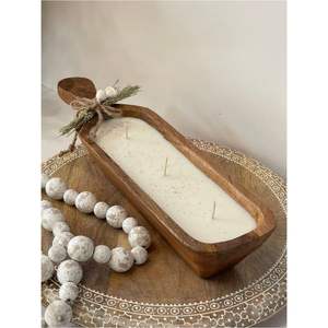 Venta al por mayor de portavelas de madera en forma de corazón - Contenedor de madera natural reutilizable para velas con capacidad para 2 mechas, tipo cuenco de madera - Product Image 3