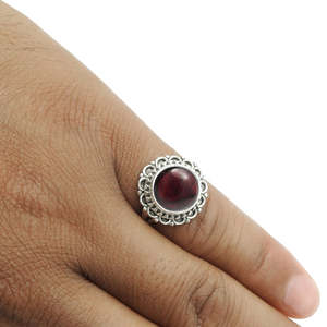 Brilliant Round Cut Natural Garnet Gemstone <b>Ring</b> In 925 Sterling <b>Silver</b> Handmade Boho <b>Statement</b> <b>Ring</b> Comes With Round Cabochons - Product Image 3