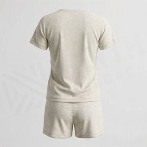 Conjunto de 2 Piezas de Shorts de Algodón Tejido para Mujer, Cuello Redondo, Manga Corta, Color Sólido, por Encima de la Rodilla, Informal, para Primavera/Verano - Product Image 2