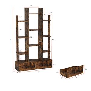 Industrial Rustic Brown Bookshelf 2 Drawers 12 Storage Shelves Open Display <b>Vintage</b> <b>Bookcase</b> for Bedroom Living Room Home Office - Product Image 5
