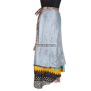 Indian Vintage 2 Layer Magic Hippie Sari Silk <b>Wrap</b> <b>Skirts</b> for Beach Wear 2 Layer Reversible Magic Silk Saris <b>Wrap</b> Long <b>Skirt</b> - Product Image 1