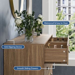 Commode contemporaine à 6 tiroirs pour chambre à coucher, armoire de rangement en bois avec poignées métalliques - Product Image 4