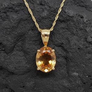 Pendentif ovale en citrine naturelle, argent sterling 925 plaqué or 14 carats, pierre précieuse jaune, cadeau de bijoux pierre de naissance de novembre - Product Image 6