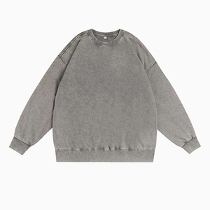 Sweat-shirt à col rond pour homme personnalisable, 100% coton, lavé, de haute qualité, respirant, vêtements décontractés pour homme - Product Image 2