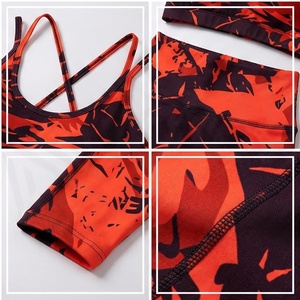 Ensemble de yoga imprimé rouge et noir 2 pièces : Crop top à fines bretelles et leggings taille haute longueur intégrale, vêtements de sport respirants - Product Image 4