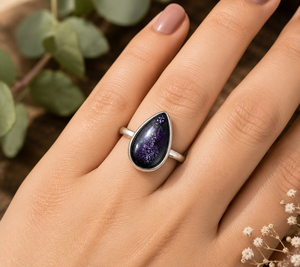 Natural Purpurite Gemstone Oval Cut Bezel Set Rhodium Plated Solid 925 Sterling Silver Handmade Women's Gift <b>Ring</b> - Product Image 2
