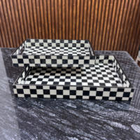 Plateau de service décoratif rectangulaire en MDF émaillé noir et blanc à carreaux, imprimé multicolore, écologique, pour petit-déjeuner à la maison, à motifs