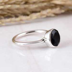 SHYAM JEWELRS Dainty 925 Sterling <b>Silver</b> Black Obsidian Unisex <b>Ring</b> Handmade Natural Gemstone <b>Adjustable</b> Band Boho Hippie - Product Image 2