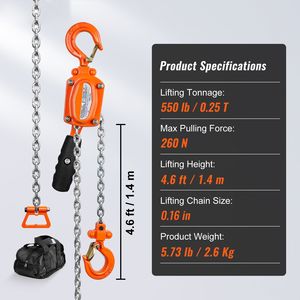 Paranco a Catena Manuale da 1/4 di Tonnellata (550 Libbre) con Doppio Freno a Zampa, 5 Piedi, in Acciaio al Carbonio Zincato G80 per Ristoranti e Fattorie, 3m-10m - Product Image 6