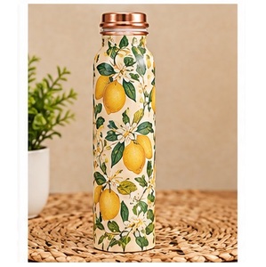Ayurvedic Pastel <b>Pink</b> Botanical Bird Copper Water <b>Bottle</b> Portable Travel Drinkware <b>Pink</b> Design - Product Image 3