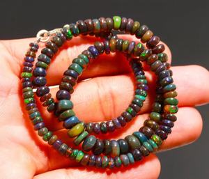 925 <b>Sterling</b> <b>Silver</b> Black Ethiopian Opal Necklace with 3mm Rondelle <b>Beads</b> Quality Lock Shape Rondelle - Product Image 1
