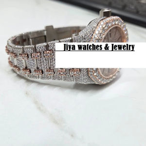 Montre analogique automatique de luxe en acier inoxydable 41 mm avec mouvement Miyota, date automatique, style hip-hop, sertie de diamants Moissanite VVS - Product Image 2