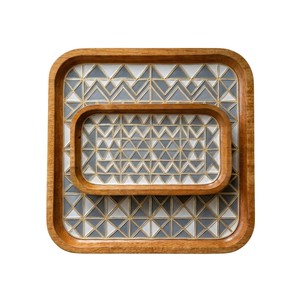 Handmade Floral Printed Wooden Serving Tray with Handles Large <b>Decorative</b> Wood Platter Home Decor Eco-Friendly <b>Kitchen</b> Gift <b>Item</b> - Product Image 3