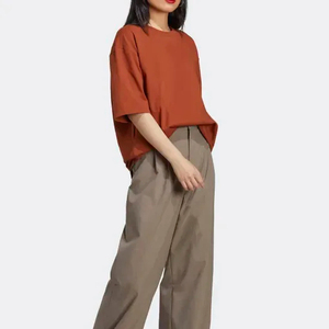 Camiseta de Cuello Redondo Extra Grande para Mujer, Color Sólido, Corte Holgado, 100% Algodón Jersey, Manga Corta, Transpirable, para Todas las Temporadas - Product Image 6