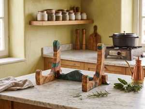 Planche à découper élégante en bois naturel et résine époxy, fabriquée à la main pour la cuisine, la salle à manger, la préparation et le service des aliments - Product Image 5