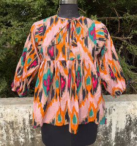 Túnica informal de algodón estampada para mujer, minivestido con cuello redondo, conjunto corto de verano a la moda - Product Image 1